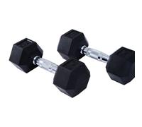 Dumbbell Pair Black Metal & Rubber 2x5kg Hex 10.5cm Diagonal Non-Rolling HomeGym