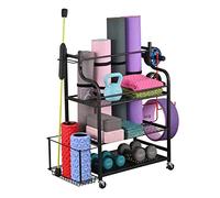 Dumbbell Rack Stand with Wheel Garage Storage System Sports Equipment Organizer with Baskets and Hooks,Ideal for Home Gyms and Schools,Stand Only