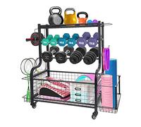 Dumbbell Rack Stand with Wheel Workout Equipment Organization Shelf Storage Organizer, Weight Stand Holder for Dumbbells, Kettlebells, Yoga Mat, Balls,Stand Only