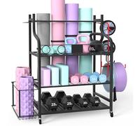 Dumbbell Rack with Wheels and Hooks, Gym Storage Rack for Home Gym, Weight Rack Stand for Dumbbells, Kettlebells & Equipment, Space Saving Gym Equipment Storage, 100KG Capacity
