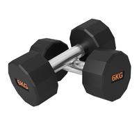 Dumbbell Rubber-Coated 6kg Pair Black Orange 25x11x11cm Metal Core Steel Grip XL