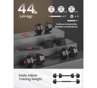 Dumbbell Set, 20 kg Weights with Connecting Bar, Hexagon, Adjustable Weight Plates, for Men Women Workout