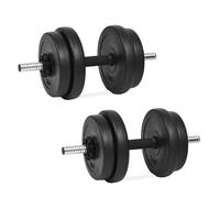 Dumbbell Set 20kg Black Cement Plates with Plastic Cover & Steel Bars 14pc Grip