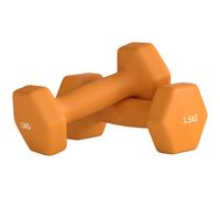 Dumbbell Set 2x1.5kg Orange Plastic Hex Non-Slip Grip Home Gym Pair 14.5cm Set