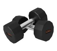 Dumbbell Set 2x6kg Black and Orange 12-Sided Rubber Coated Metal Core 26x14x14cm