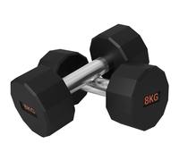 Dumbbell Set 2x6kg Black & Orange 12-Sided Rubber Coated 26x12x12cm NonSlip Gym