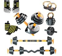 Dumbbell Set 6 in 1 Adjustable Weights 10kg 20kg 30kg Dumbbells Barbell Kettlebell Push Up & Ab Roller Home Gym Workout Kingdom Fitness (20, Kilograms)