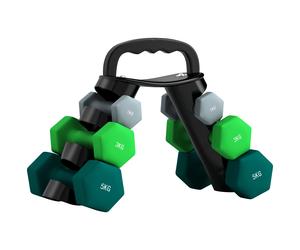 Dumbbell Set Grey Green Turquoise 30Hx10Dx42Wcm Metal Plastic 2x1kg 2x2kg 2x3kg