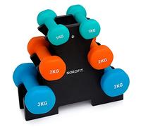 Dumbbell Set with Rack - 1kg, 2kg and 3kg Pairs of Dumbbell Weights - Neoprene Coated - Colourful - Fitness and Home Gym Equipment by Nordfit