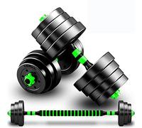 Dumbbells Set Adjustable,3 in 1 Barbell Free Weights Fitness 10/15/20/30kg with Connecting Rod Workout Training hand weight Equipment for Home Gym,Green,15kg