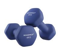 Dumbbells Set of 2, 2 x 4 kg, Dumbbell Set, Hexagon, Neoprene Coating, Strength Training, Workout, Fitness Training for Home, Port Blue SYL908Q01