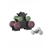 Dumbbells Set with Stand, Neoprene Hex Dumbbells, Light Grey + Ivy Green + Wine Red