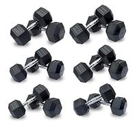 Dumbbells Weights Hex Dumbbell Set Hexagonal Rubber Dumbell with Metal Handles Anti-Rolling Weightlifting Bodybuilding Exercise Fitness Workout Training Home Gym 5-20kg Pairs (5kg x 2 Dumbbells)