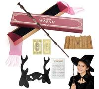 Dumbledore Wand, 35CM Dumbledore Magic Wand, Handcrafted Wizard Wand, Steel Resin Core Wandin in Gift Box with with Spell Chart, Station Ticket, Map and Holder