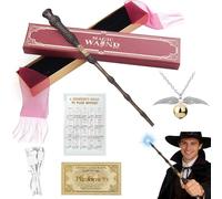 Dumbledore Wand, 38CM Dumbledore Magic Wand Light Up, USB Charging Glow Magic Wand, Hand Carved Wands in Gift Box Spell Card, Station Ticket and Necklace