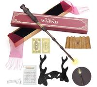 Dumbledore Wand, 38CM Dumbledore Magic Wand Light Up, USB Charging Glow Magic Wand, Hand Carved Wands in Gift Box with Spell Card, Station Ticket, Map and Stand