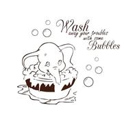 Dumbo Wash Away Your Troubles Wall Sticker Bathroom Toilet Elephant Wash Bubble Inspirational Quote Wall Decal Bath Vinyl-S-46x56cm