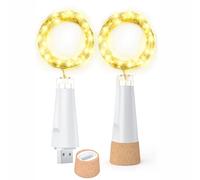 Dumcuw Bottle Lights, 20 LED Fairy Lights Battery Operated USB Rechargeable New Version Bottle Light with Cork for Christmas Decorations(Warm White, 2 Pack)
