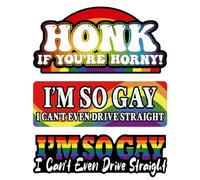 DUMING-IN I'm So Gay I Can't Even Drive Straight Car Magnet Signs, 3 Pack LGBT Waterproof Reflective Car Stickers, Honk If You're Horny Bumper Sticker for Cars, Van, Trucks, MotorbikeL8