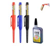 Duminyu 3PCS Long Nib Deep Hole Markers,with Black Ink, 45mm Fine Tip Black Marker Pen & Construction Pencil for Carpenters Tools, Builders Pencil, Quick Drying Metal Marker for Packing Boxes