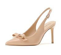Dumjey Slingback Heels for Women Pointed Toe Stilettos Bow Pumps, Nude, 3 UK