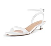 Dumjey Women Kitten Heel Sandals Ankle Strap Heeled Sandals Square Open Toe Dress Party Shoes, White, 5.5 UK