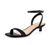 Dumjey Women Kitten Heel Sandals Ankle Strap Heeled Sandals Square Open Toe Dress Wedding Party Shoes, Black, 10 UK