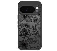 Dumkery Cute Case Compatible with Google Pixel 10 Pro XL Case, Aesthetic Black Line Art Floral Rose Pattern Print, Translucence Hard PC Anti Scratch Shockproof Cover for Girls Women