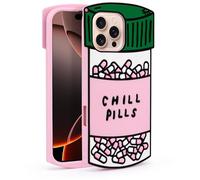 Dumkery Cute Case Compatible with iPhone 16 Pro Chill Pills Case, Girly Capsule Bottle Shaped 3D Funny Soft Silicone Heavy Duty Protection Shockproof Cases for Girls Women Multicolor