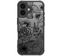 Dumkery Cute Flower Case for iPhone 16, Rose Aesthetic Line Art Floral Pattern, Translucent Matte Shockproof PC Military Grade Protection, Anti Fingerprint, Anti Scratch Cases for Girls Women, Black