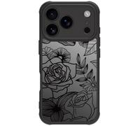 Dumkery Cute Flower Case for iPhone 17 Pro, Rose Aesthetic Black Line Art Floral Pattern Print, Hard PC Heavy Duty Protection Cases Cover for Girls Women