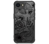 Dumkery Cute Flower Phone Case Compatible with iPhone 16e, Rose Aesthetic Black Line Art Floral Pattern Print, Hard PC Heavy Duty Protection Shockproof Cover for Girls Women