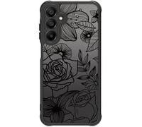Dumkery Cute Flowers Case Compatible with Samsung Galaxy A14 5G Cases, Rose Galaxy A14 4G Aesthetic Black Line Art Floral Pattern Print, Hard PC Heavy Duty Protection Shockproof Cover for Girls Women