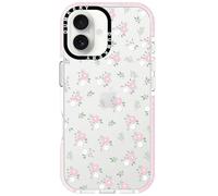 Dumkery Cute Flowers Phone Case Compatible with iPhone 16 Plus Clear Case with Floral Leaf Aesthetic Pattern, Soft TPU Shockproof Bumper Cover for Girls Women, Pink