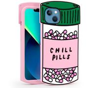 Dumkery Cute Phone Case Compatible with iPhone 13, Chill Pills iPhone 14 Case Capsule Bottle Shape, Girly iPhone 15 Cases, 3D Soft Silicone Full Body Protection Shockproof Cover for Girls Women, Pink