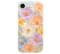 Dumkery for iPhone 16e/ 17e Case, Cute Oil Painting Cosmos Flower Pattern Soft Clear TPU Slim Cases, Shockproof Cover for Girls Women, Yellow