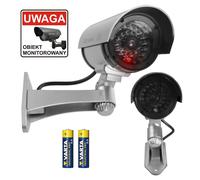 Dummy Camera Security LED Fake Realistic Wall Mount Silver + 2 xBatteries