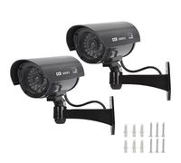 Dummy Cameras Fake CCTV 2PCS, Dummy Fake Security CCTV Camera Simulation Monitor with Flashing LED, Dummy CCTV Cameras Outdoor Indoor, Bullet Shape Dummy Fake Camera Waterproof (2 CCTV Signs + Screws)