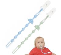 Dummy Clip, 2 Pack Silicone Pacifier Clips for Babies, Secure and mam Dummy Clip Safe Dummy Holder, Lightweight and Soft Teething Toy, Fits Most Pacifiers, 26.5 cm Adjustable Length (Blue and Green)