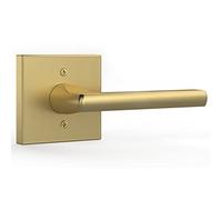 Dummy Satin Brass Door Lever, Modern Straight Angle Shaped Handle for Closet or French Doors - Single Side Non-Turning, Reversible, Slim Dummy Door Knob for Left or Right-Handed Doors - 1 Pack