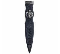 Dummy Sgian Dubh - Scottish Dubh, Black Bladeless Sgian Dubh with Thistle Badge Antique Finish - Traditional Highland Dress & Costume Accessory (Thistle - Antique Finish)