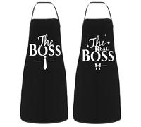 Dumoldpa 2Pcs Apron Waterdrop Resistant The Boss &The Real Boss Aprons Funny Cooking Kitchen Aprons for Women Men Chef Valentine's Day Gifts Wedding Gifts for Couple Cool Bridal Engagement Gifts