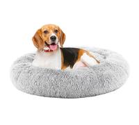 DUMOS 30.7x30.7 Inch Calming Donut Dog Beds for Large Dogs, Machine Washable Cuddler Warming Cozy Fluffy Faux Fur Plush Round Pet Bed, Anti-Slip Bed for Indoor Dogs and Cats, Grey