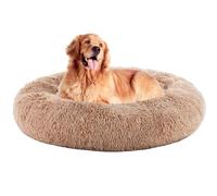 DUMOS 37.4x37.4 Inch Calming Donut Dog Beds for Large Dogs, Machine Washable Cuddler Warming Cozy Fluffy Faux Fur Plush Round Pet Bed, Anti-Slip Bed for Indoor Dogs and Cats, Brown