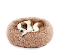DUMOS Calming Donut Cat & Dog Bed for Medium Dogs, Machine Washable Cuddle Warming Cozy Fluffy Faux Fur Plush Round Dog Bed, Anti-Anxiety Waterproof Anti-Slip Pet Bed, Brown, 24×24×8 Inches