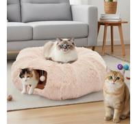 DUMOS Cat Tunnel Bed for Indoor Cats Cave Donut Play Tunnel, Soft Plush Peekaboo, Circle Cushion, Washable Multifunctional Playground Under Tree Pet Toys for Kittens, Puppy Rabbit, Ferret -Cream White