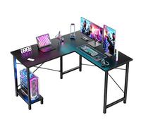 DUMOS L-Shaped Desk, Computer Gaming Desks, Corner Office Table with CPU Shelf for Home Study, Writing, Workstation, 50 inch, Black