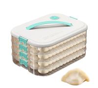 Dumpling and Container - Dumpling Box, 4-Layer Stackable Food Container with Lid and Handle, Portable Food Carrier, Large Kitchen Storage Compartment with Time Recorder for Refrigerators and
