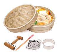 Dumpling Bamboo Steamers 10 Inch Natural Bamboo Steamer Basket Vegetable Food Steamer for Cooking - Steam Pot Basket for Dim Sum Dumplings Buns Seafoods Rice Asian Foods