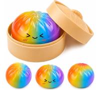 Dumpling Fidget Squishy, Squishy Rainbow Dumpling Toy with Steamer